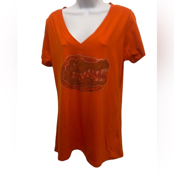 Gator Sparkly Orange V-Neck Short Sleeve Top Size XL NWOT - Picture 1 of 6